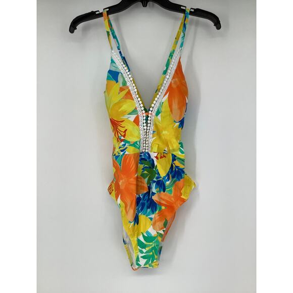 Sunshine 79 Women's 12 Yellow Floral Summertime Vibes One Piece Swimsuit G11-5 - Picture 3 of 8